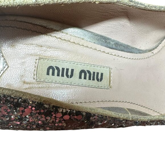 Miu Miu Silver Glitter Platform Heels Size 36.5 Pumps - Picture 6 of 9